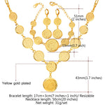 Dubai Gold Color Jewelry Set Antique Coin Bracelet Earrings Necklace Set