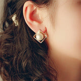 Gold Plated,  Golden Square & Pearl Earrings