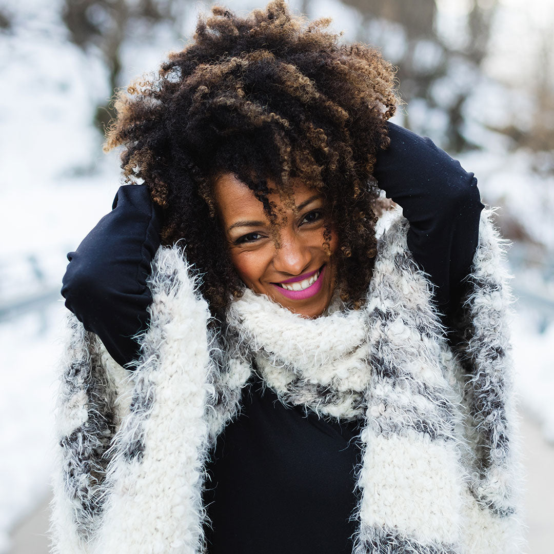 lack woman having fun in winter outdoor.