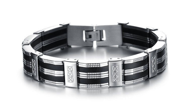 Men Bracelet High Quality Stainless Steel & Black Silicone classic design model # 850H