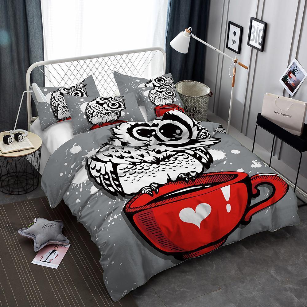 3 Pcs Kids Bedding Set 3d Night Owl Art Print All Size Duvet Cover Art Print Bed Set