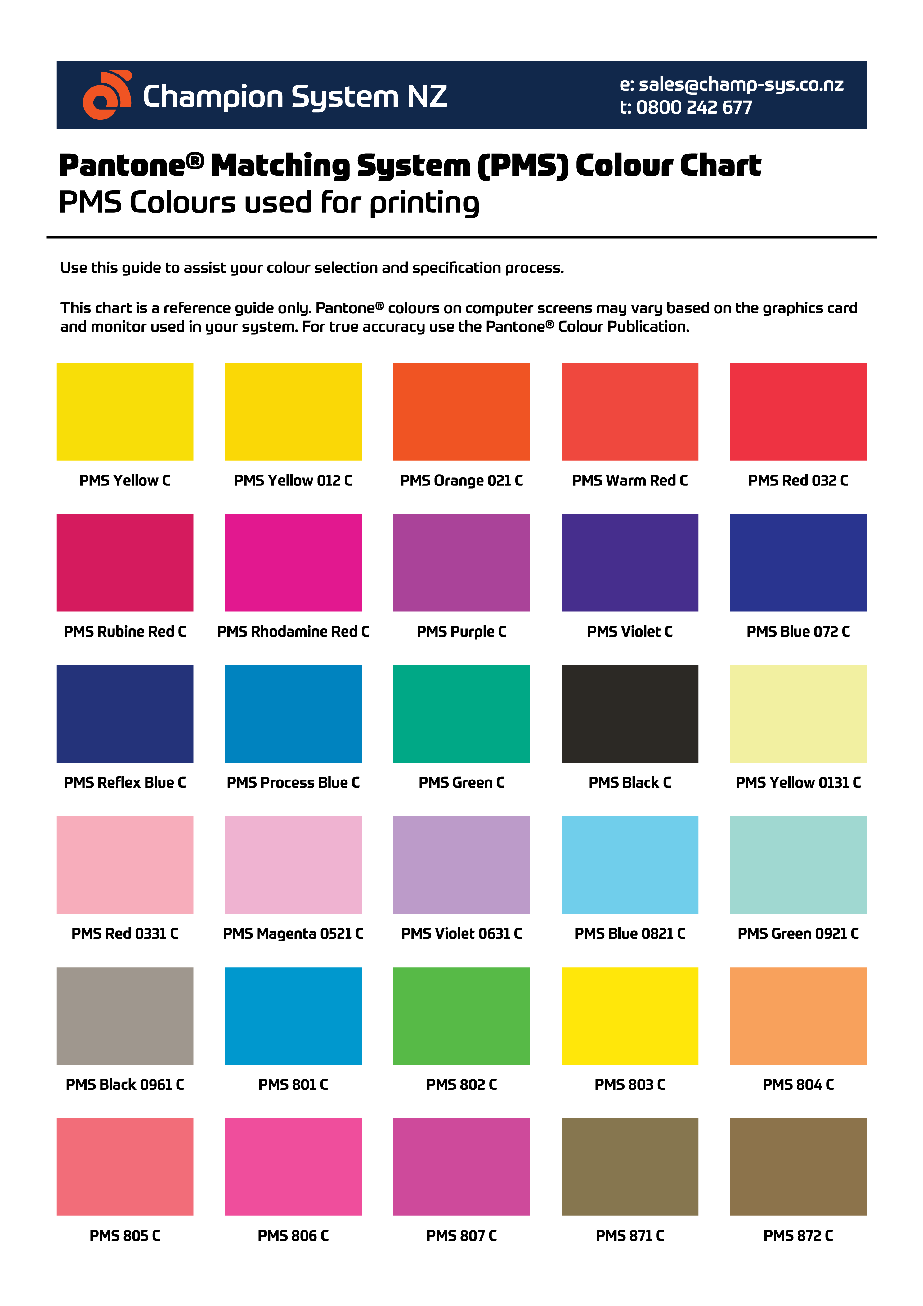 Reference: Sample of Colour Chart..