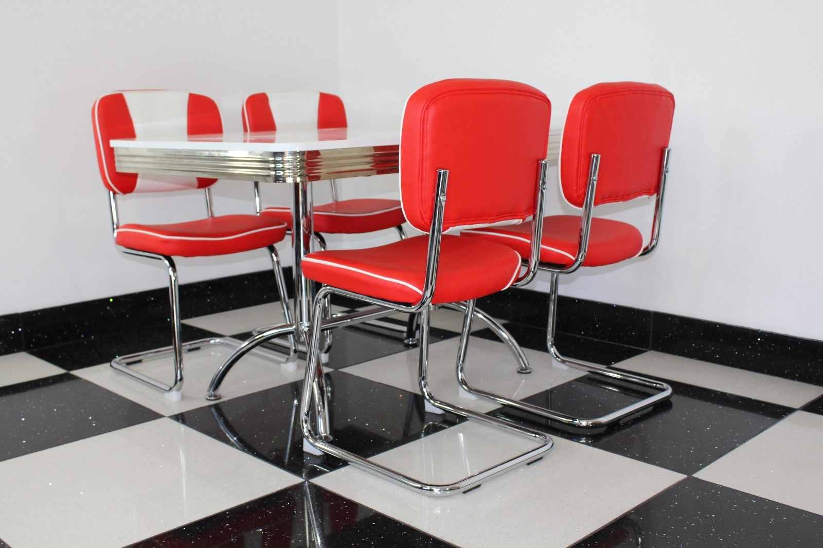 Budget Booth Table Red 'S' Frame Chairs Set - Just Americana