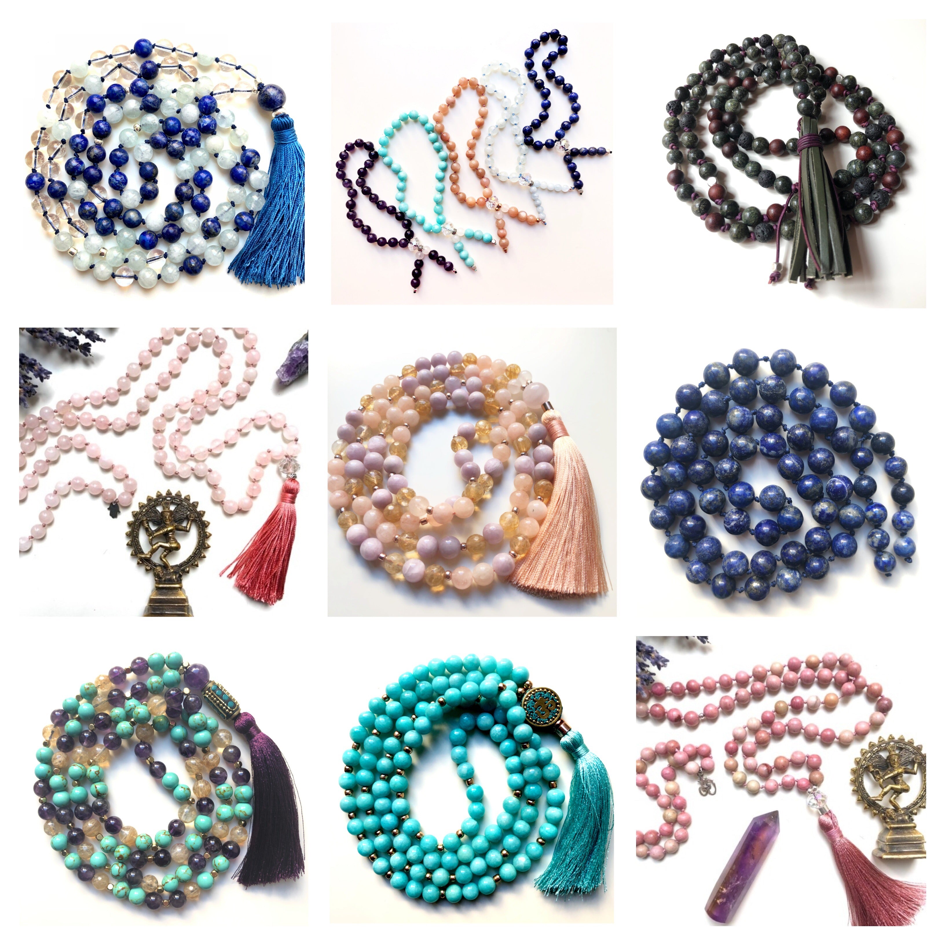 108 Mala Beads Ankh Necklace Rosewood & Lapis Lazuli Egyptian