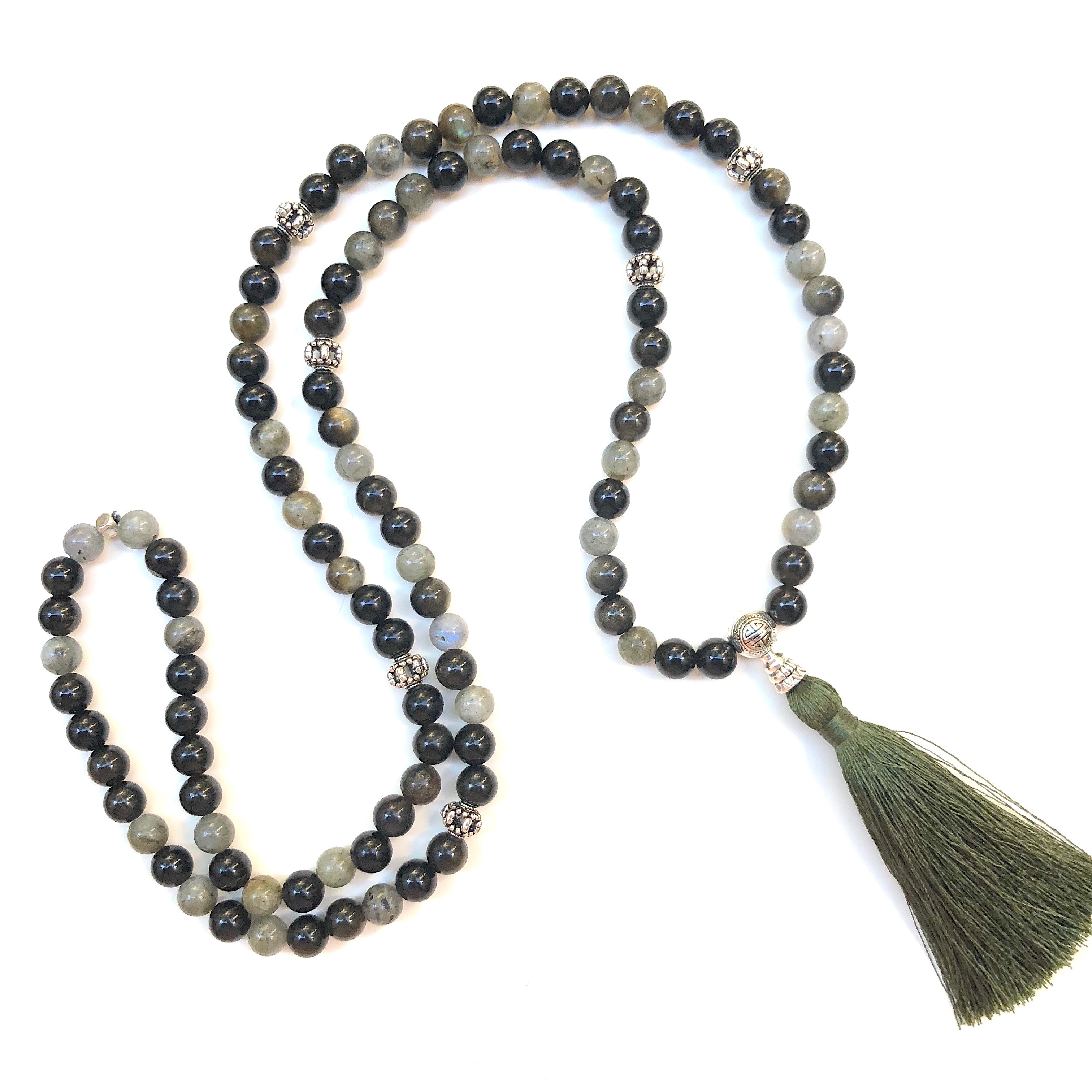 Hand Knotted Green Kyanite Stone 108 bead Japa Mala Necklace with