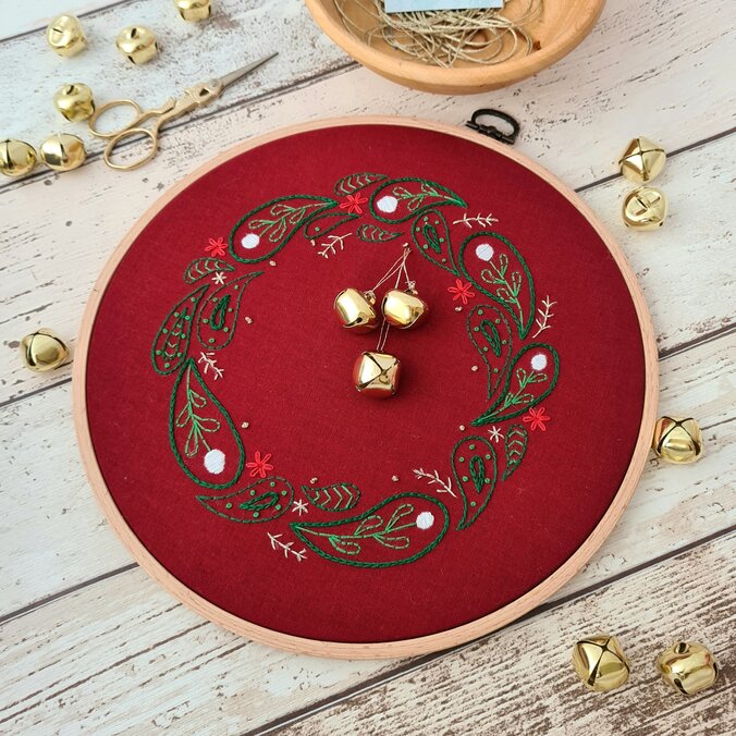 An embroidered christmas wreath