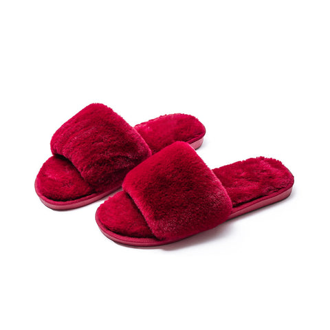 red fur slippers