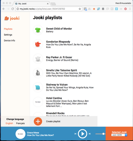 Jooki playlist on computer.