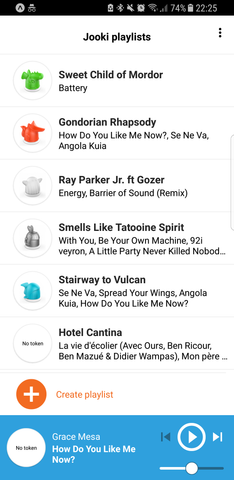 Jooki playlist on mobile app.