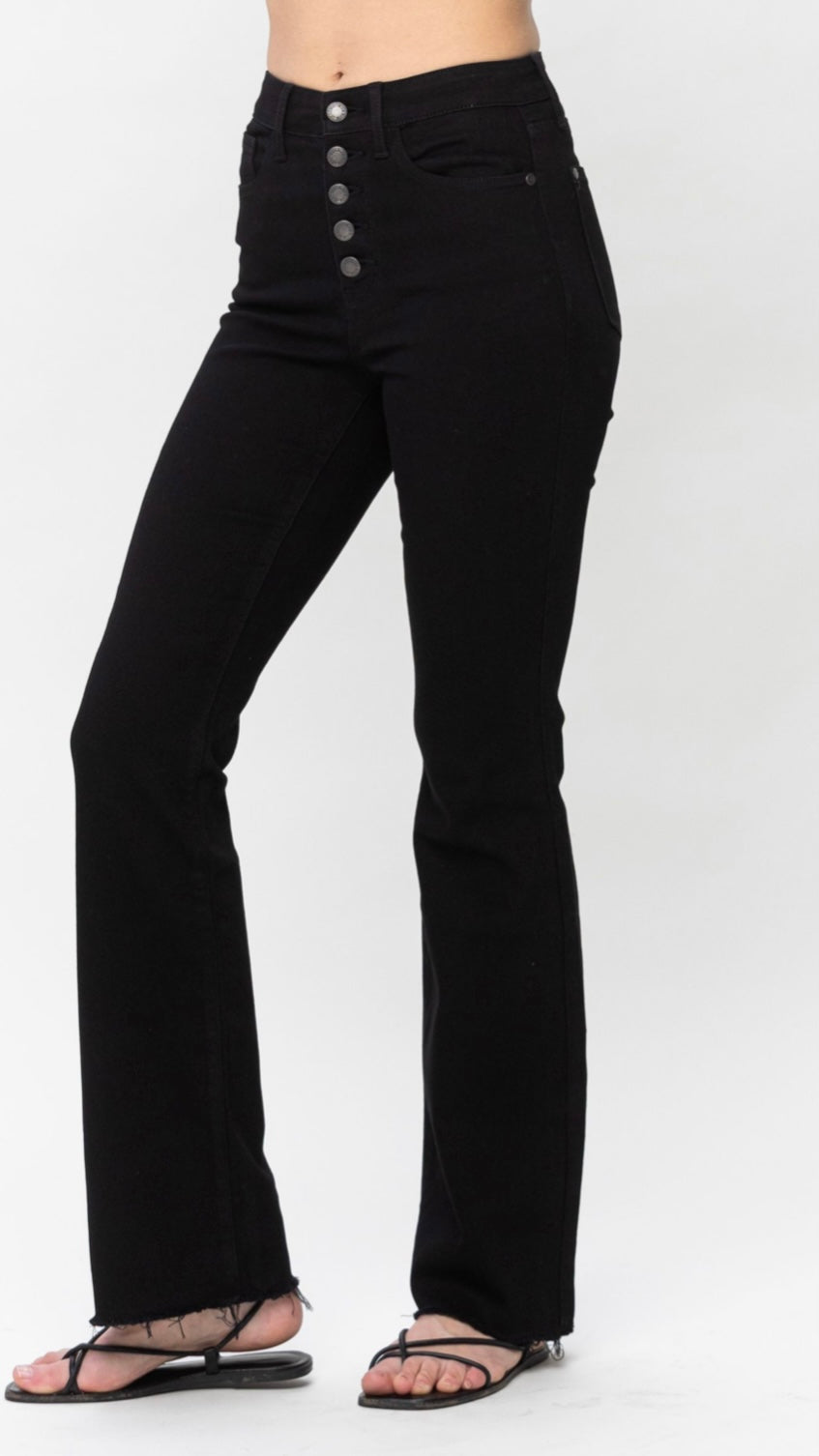 Judy Blue HW Button Fly Raw Hem Bootcut Black Curvy