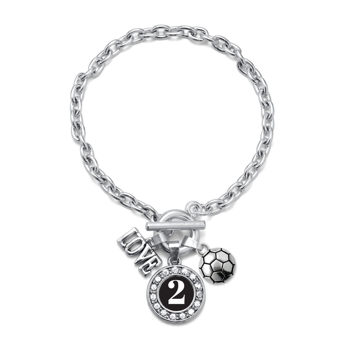 Silver Soccer - Sports Number 2 Circle Charm Toggle Bracelet