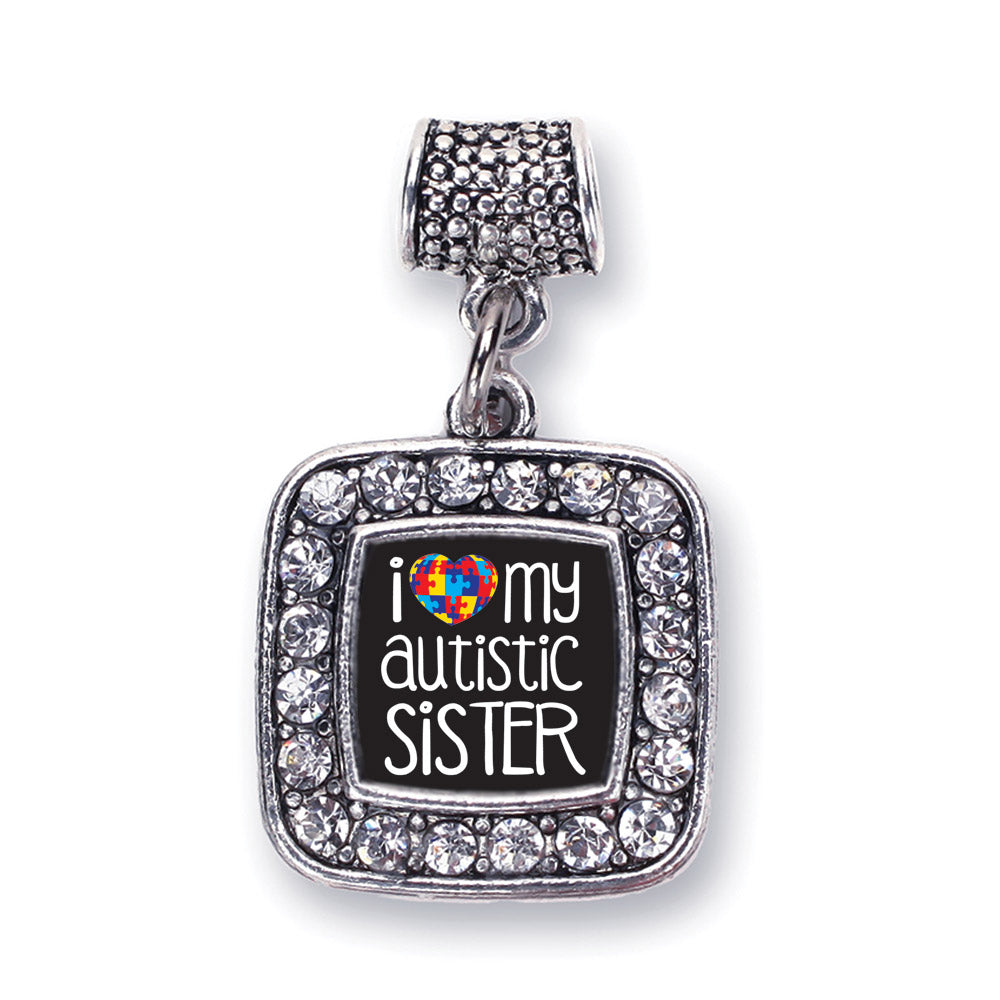 Silver I Love My Autistic Sister Square Memory Charm