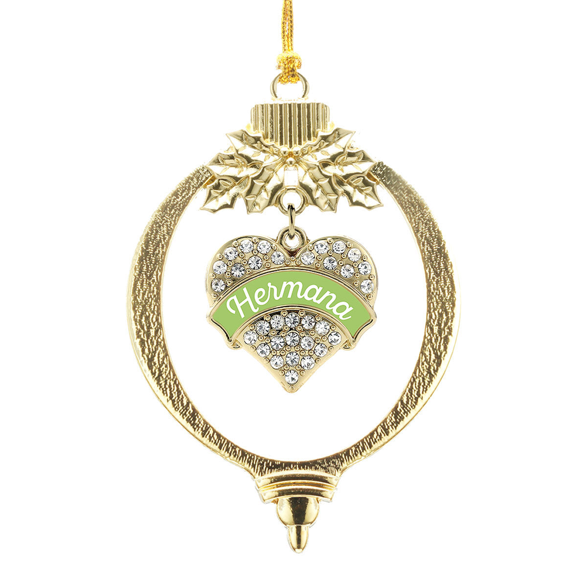 Gold Hermana - Sage Green Pave Heart Charm Holiday Ornament
