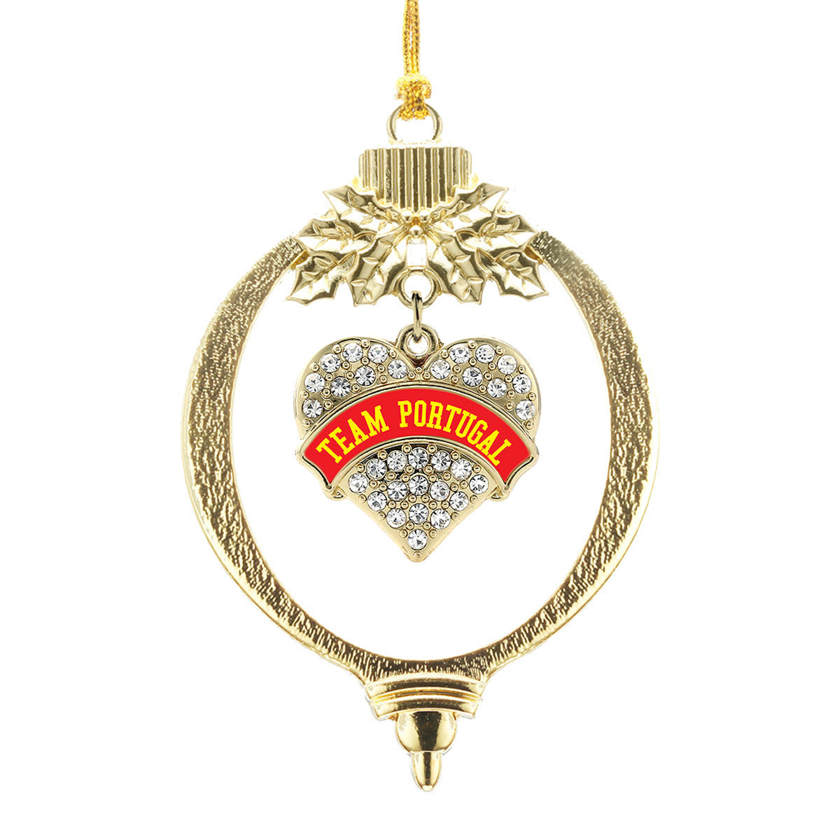Gold Team Portugal Pave Heart Charm Holiday Ornament