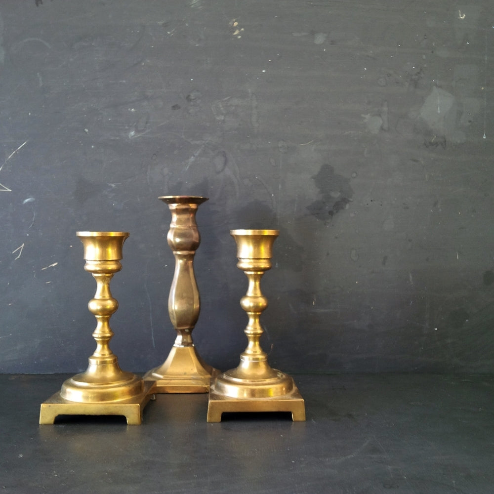 Vintage Solid Brass Candlesticks Set Of Three Candle Holders 5 In The Vintage Kitchen Shop 2770