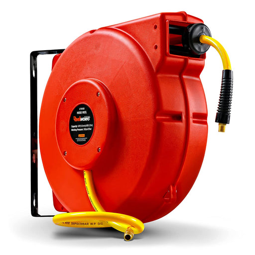 ReelWorks Mountable Retractable Air Hose Reel - 3/8 x 50'FT, 3' Ft Le