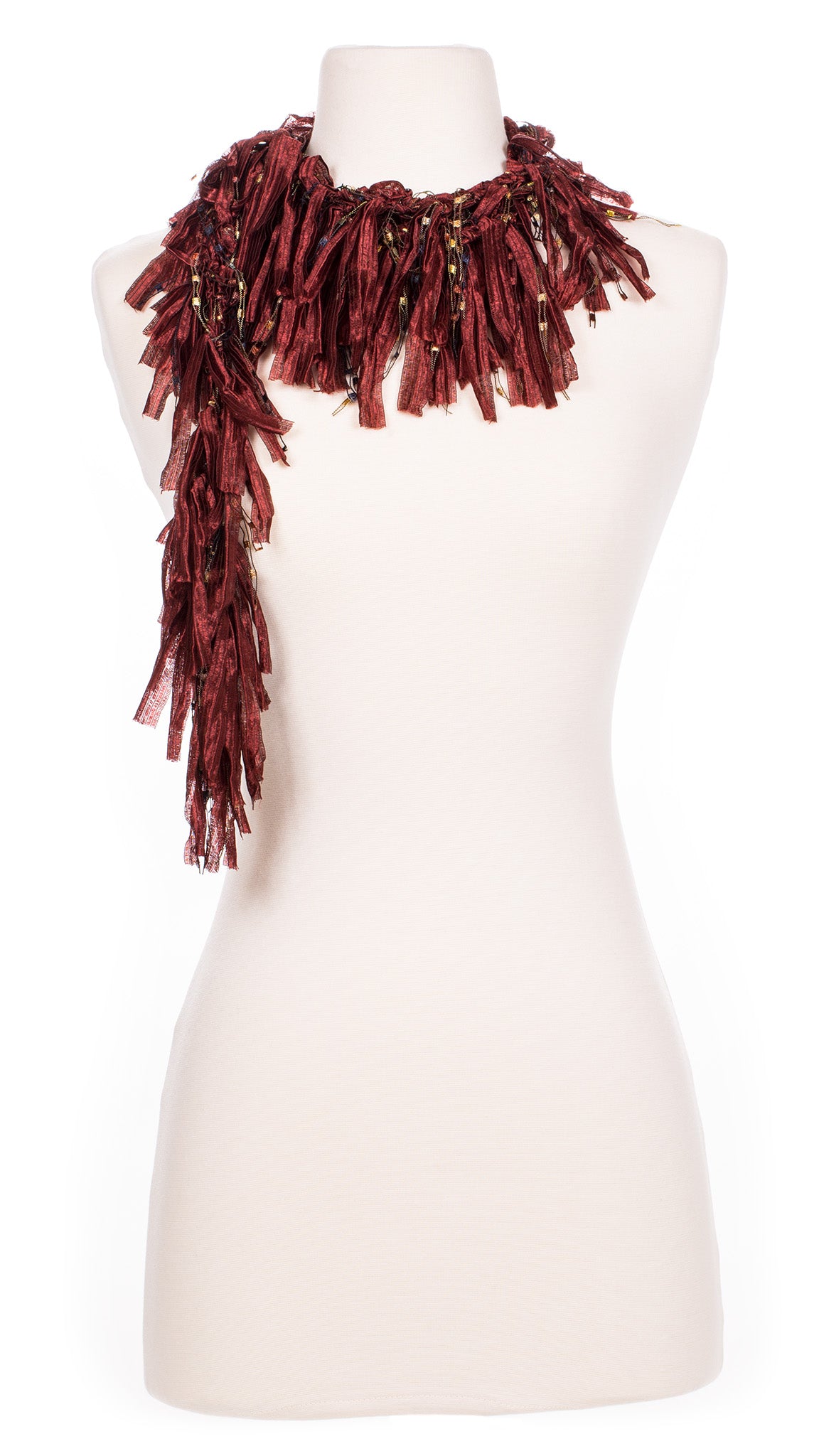 maroon fringe scarf