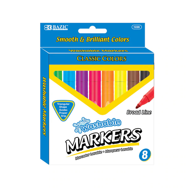 Bazic 8 Color Broad Line Jumbo Washable Markers