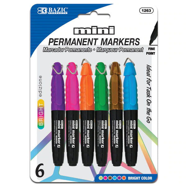 BAZIC Fine Tip Mini Fancy Colors Permanent Marker w/ Cap Clip (5/Pack) -  Bazicstore