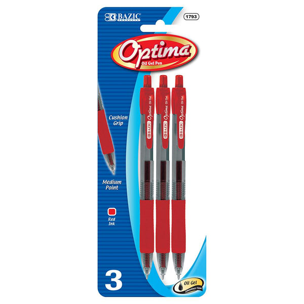 Bazic Spencer Red Retractable Pen W / Cushion Grip (4 / Pack)