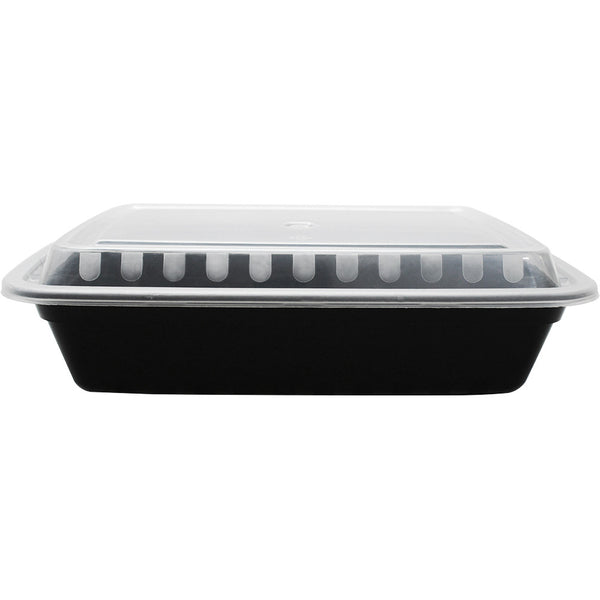 Karat 16oz PP Plastic Microwavable Rectangular Food Containers & Lids -  Black - 150 ct