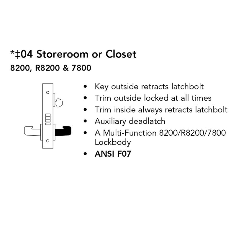 Sargent LC-8237-LNB Classroom Mortise Lock, B - Lever, LN - Rose, Fiel