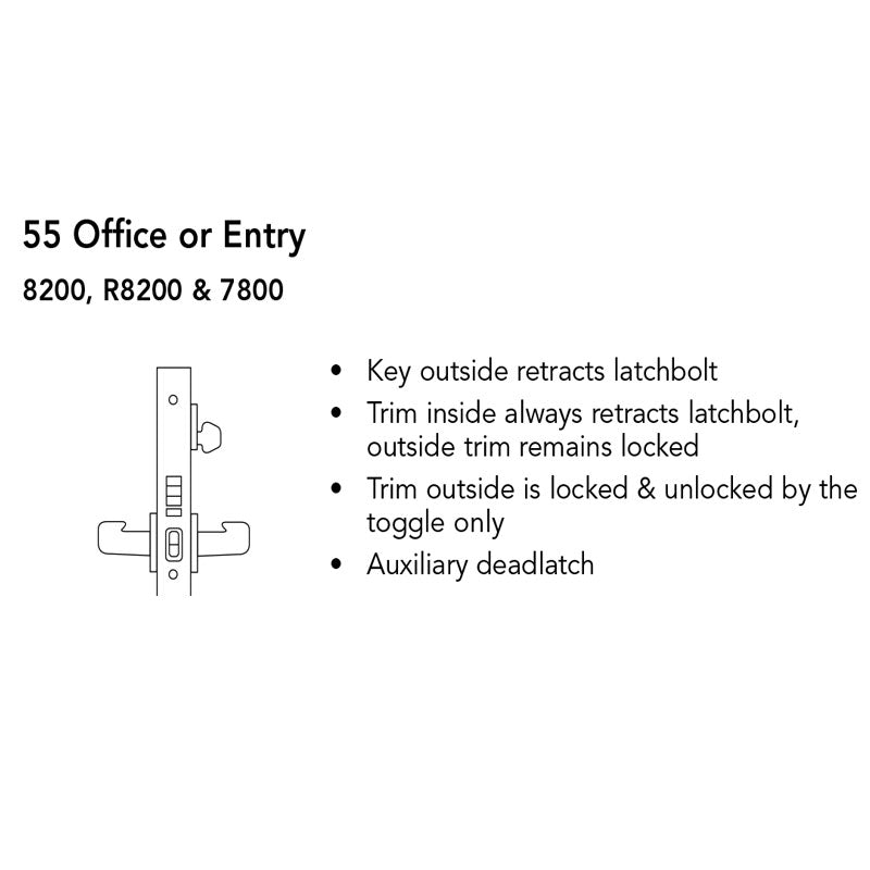 Sargent KP-8278-LNL Keypad Mortise Lock, Entry Key Override, No Deadbo