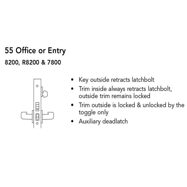 Sargent V20-8265-LNL-US26D Privacy Bathroom Mortise Lock, With V20  Indicator, L-Lever, LN-Rose, Field Reversible, ASA Strike, Grade 1, Satin  Chrome