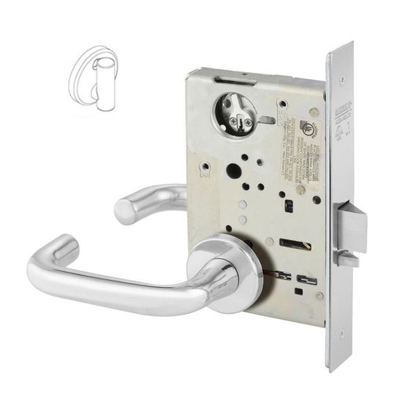 LC-8204-LNB-03 Sargent 8200 Series Storeroom or Closet Mortise Lock with  LNB Lever Trim Less Cylinder in Bright Brass