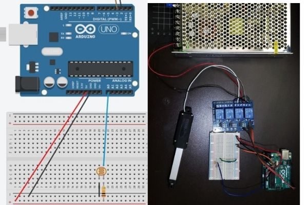 The wiring for this solar-powered actuator 