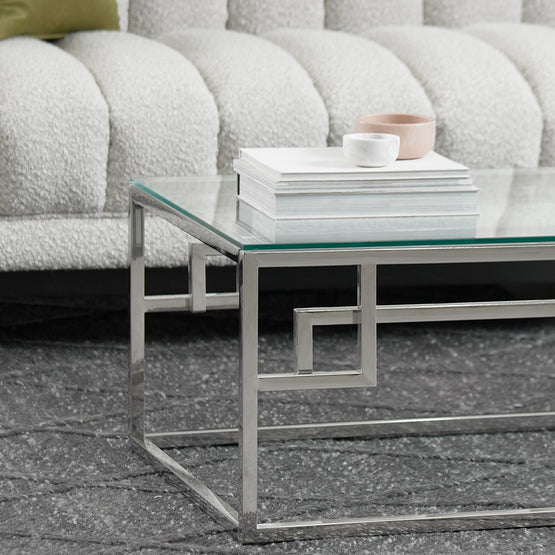 Anderson 1.2m Coffee Table With Tempered Glass - Stainless Stee ...