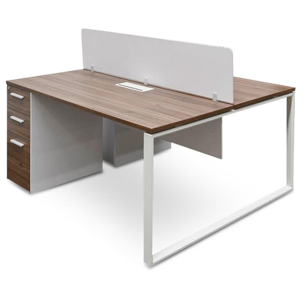 Halo 2 Seater 160cm Walnut Office Desk With Privacy Screen