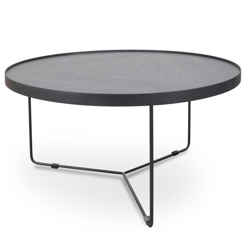 Luna 90cm Oak Top Round Coffee Table Black Interior Secrets