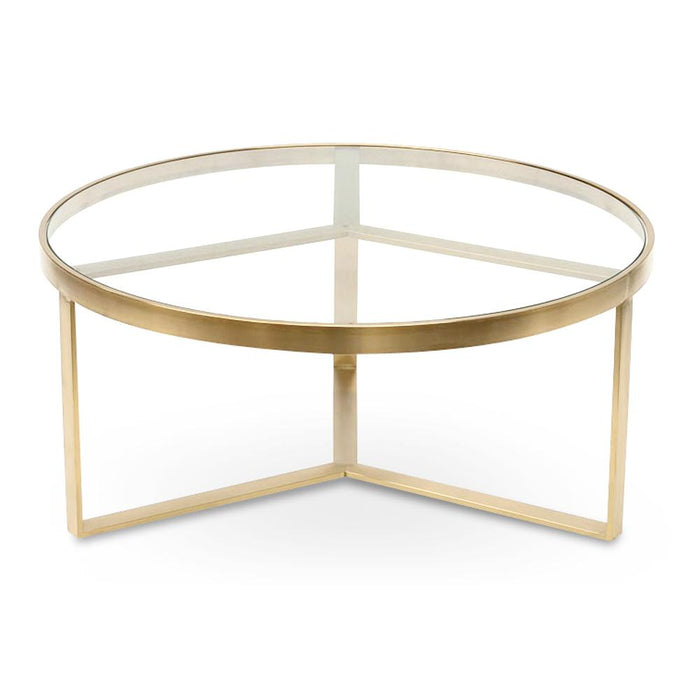 Marcelo 90cm Round Glass Coffee Table - Brushed Gold Base 