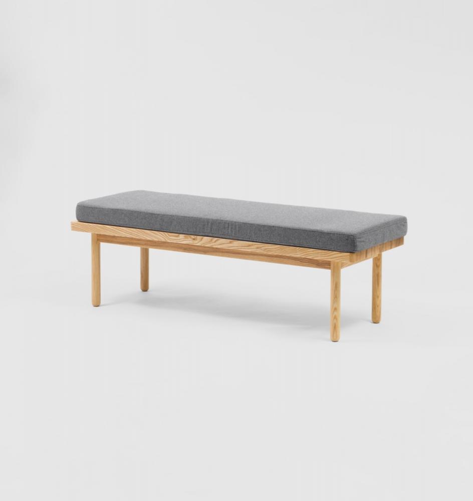 upholstered bench with wooden legs