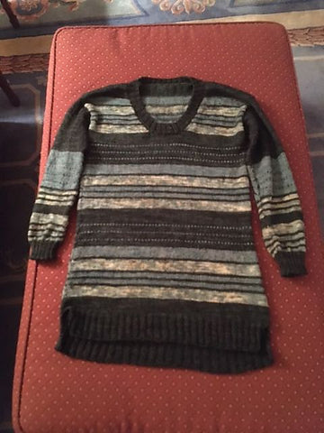 Finished green and teal striped pullover