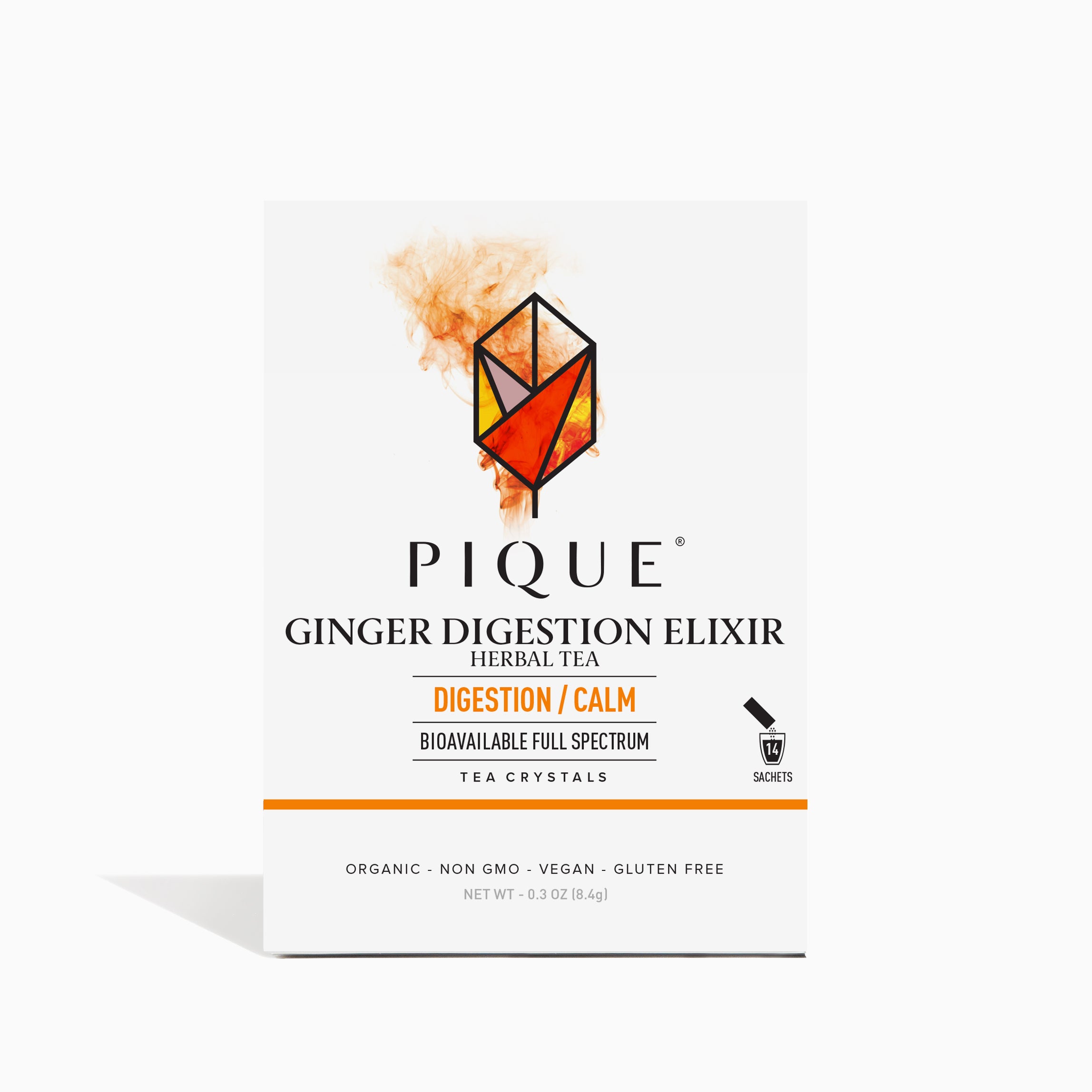  PIQUE GINGER DIGESTION ELIXIR HERBAL TEA DIGESTION CALM BIOAVAILABLE FULL SPECTRUM TEA CRYSTALS SACHETS ORGANIC - NON GMO - VEGAN - GLUTEN FREE 