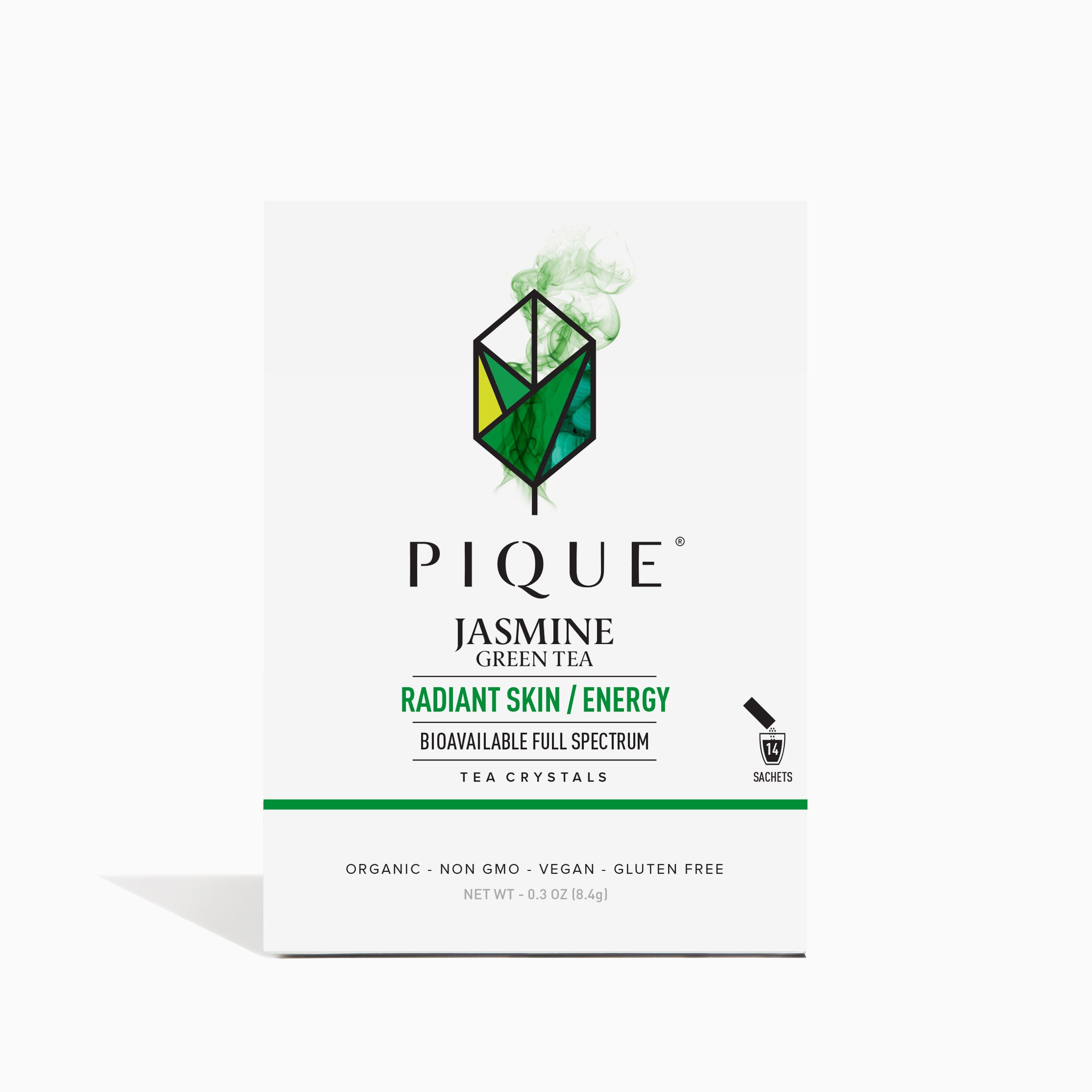  PIQUE JASMINE GREENTEA RADIANT SKIN ENERGY BIOAVAILABLE FULL SPECTRUM ORGANIC - NON GMO - VEGAN - GLUTEN FREE NET WT - 0.3 0Z 8.4g 