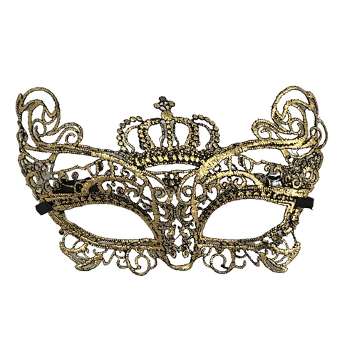 Metallic Gold Mask with Crown (Each) – Mardi Gras
