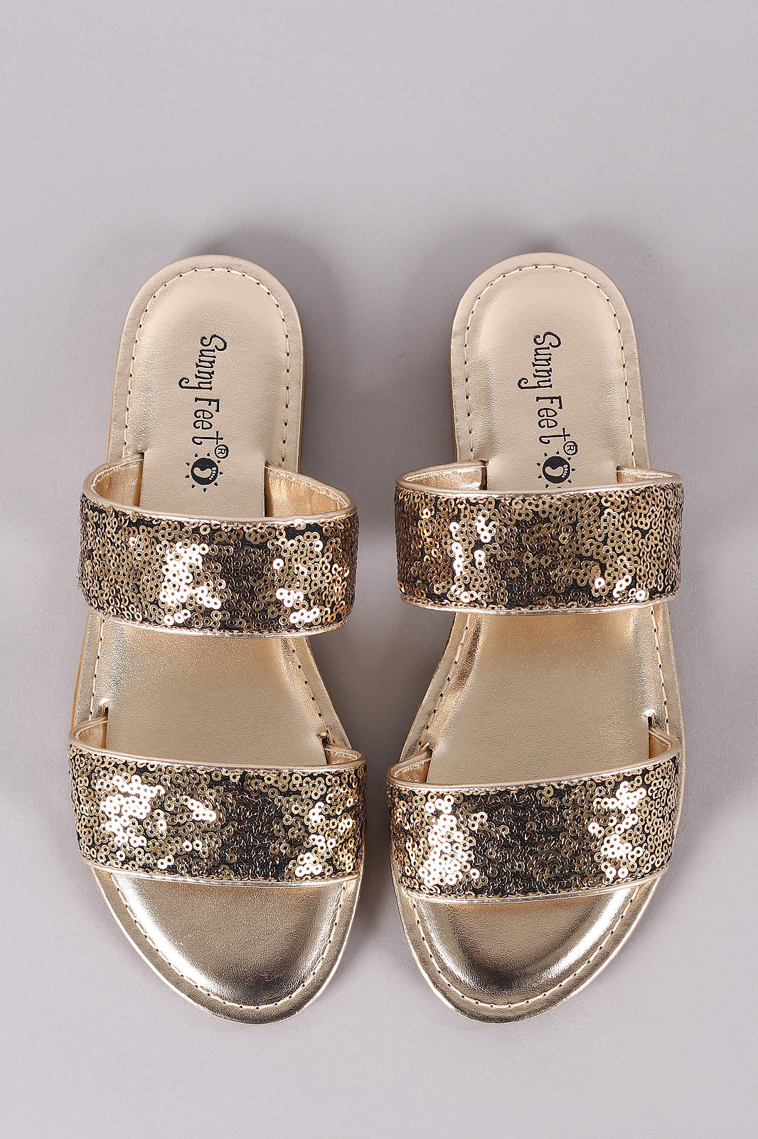 Sunny Feet Sequins Double Band Slide Flat Sandals