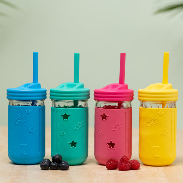 JARMING COLLECTIONS Reusable Freezer Safe Smoothie Cups with Lids and  Straws - Mason Drinking Jar (2- 24oz)