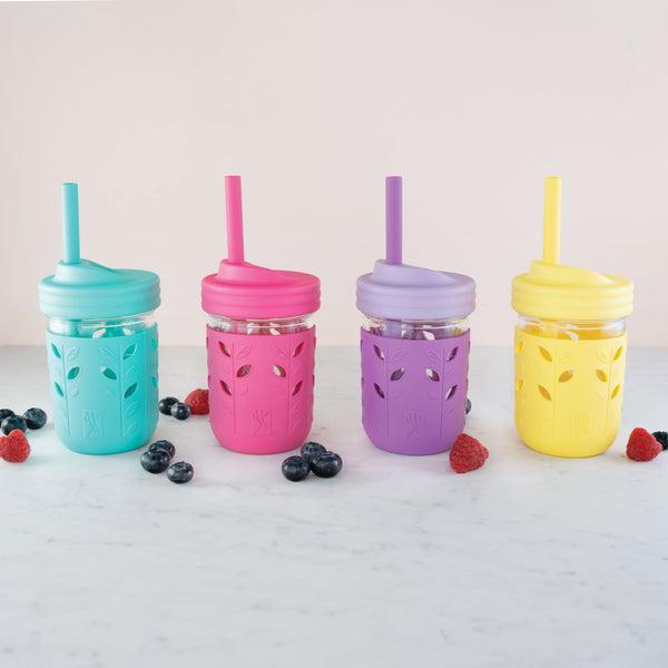 ELK and FRIENDS Eco Kids Glass & Silicon Tumblers Lids Straws Set of 3 New