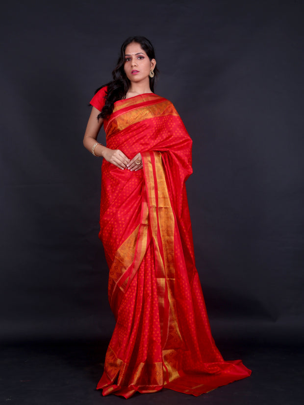 Rose Red Soft Cotton Handloom Saree - Angoshobha - 3534941