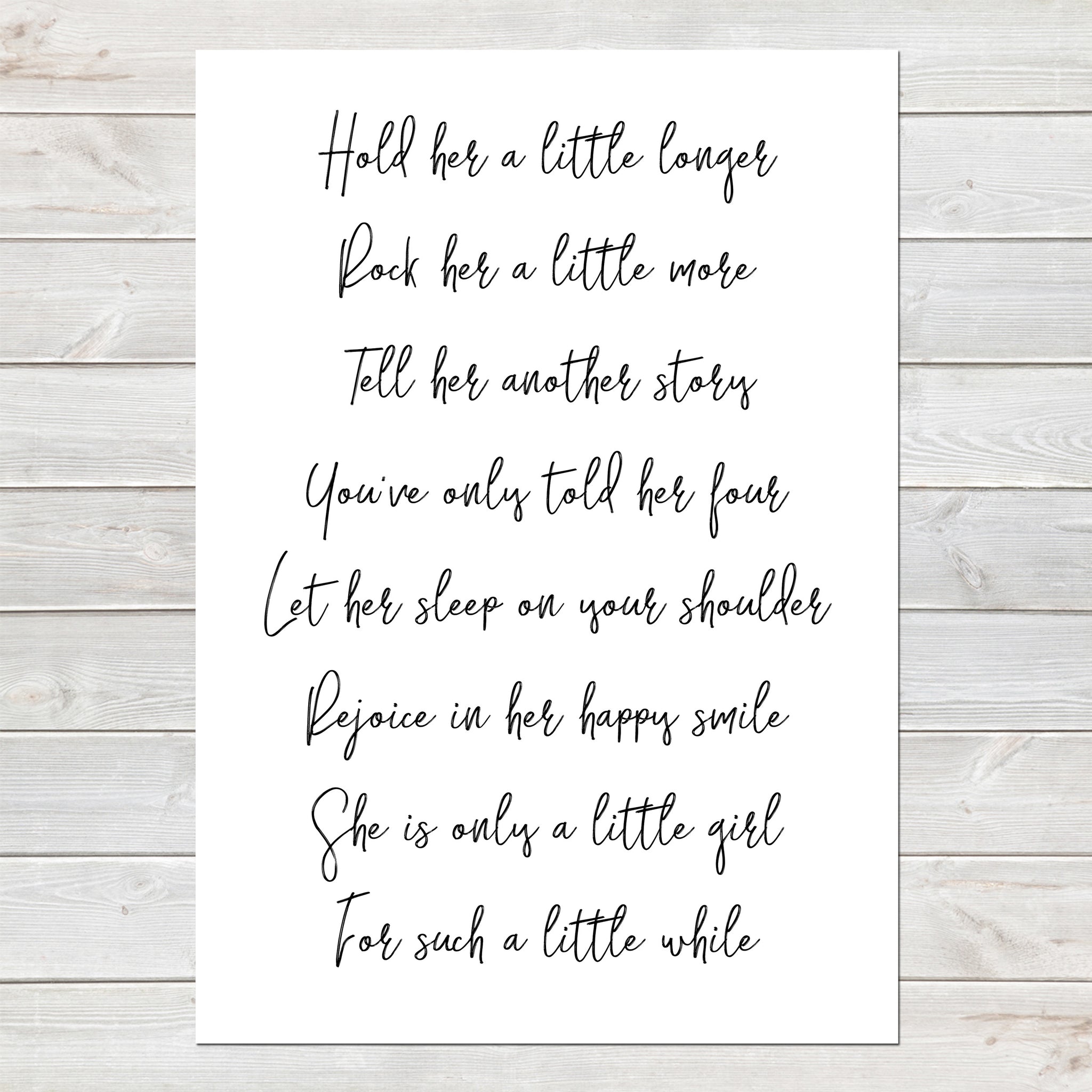 Hold Her Longer Poem for Baby Girl, Newborn Nursery Gift, New Baby Pri ...