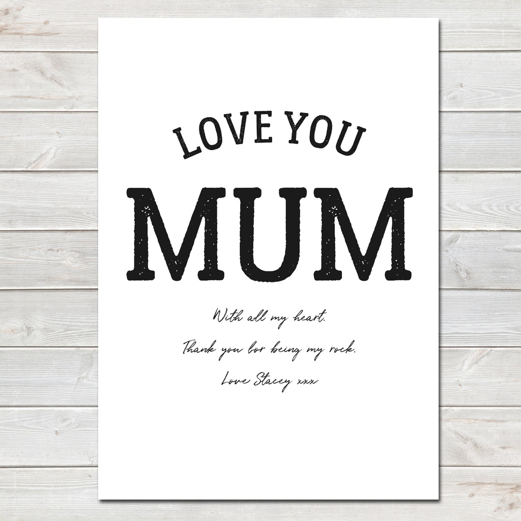 Mothers Day Print Love You Mum Personalised Poster T For Mum The