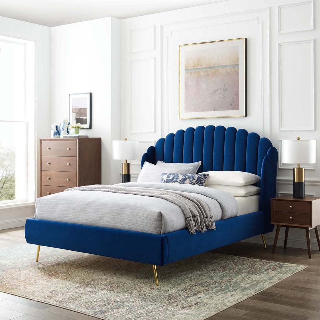 Lana Queen Performance Velvet Wingback Platform Bed