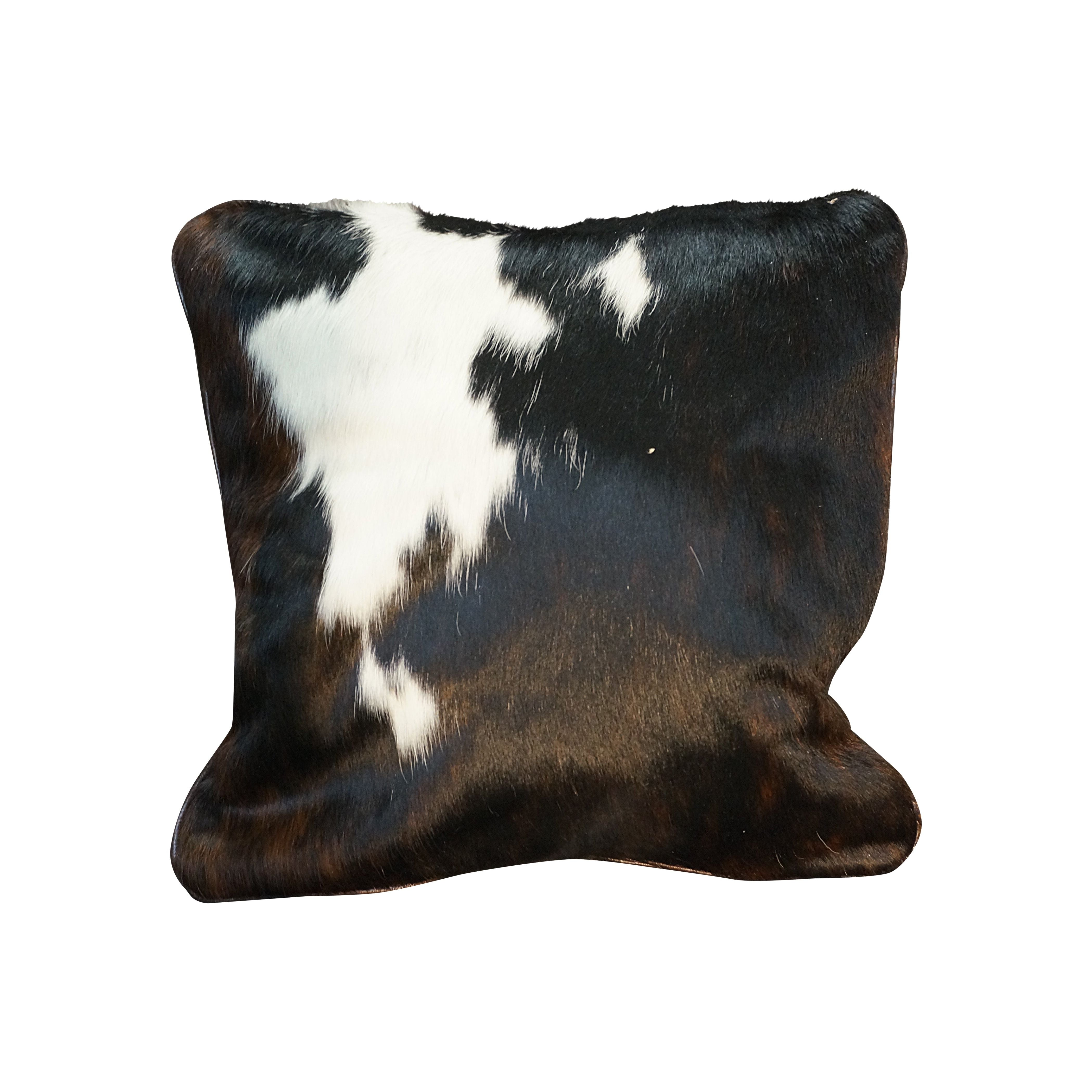 Cowhide Square Pillow Brindle With White Accents Great Blue