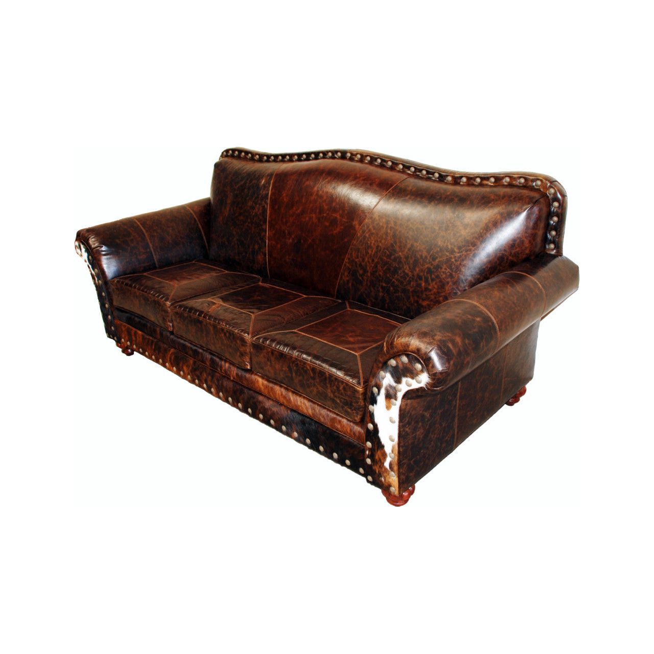 Maverick 3 Cushion Western Cowhide Sofa Great Blue Heron Furniture