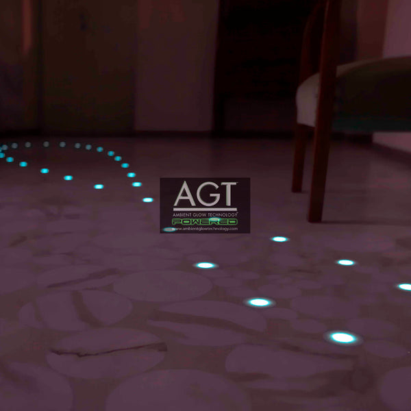  Glowing marble interior floor powered by AGT™ glow stones in an infinity pattern close up