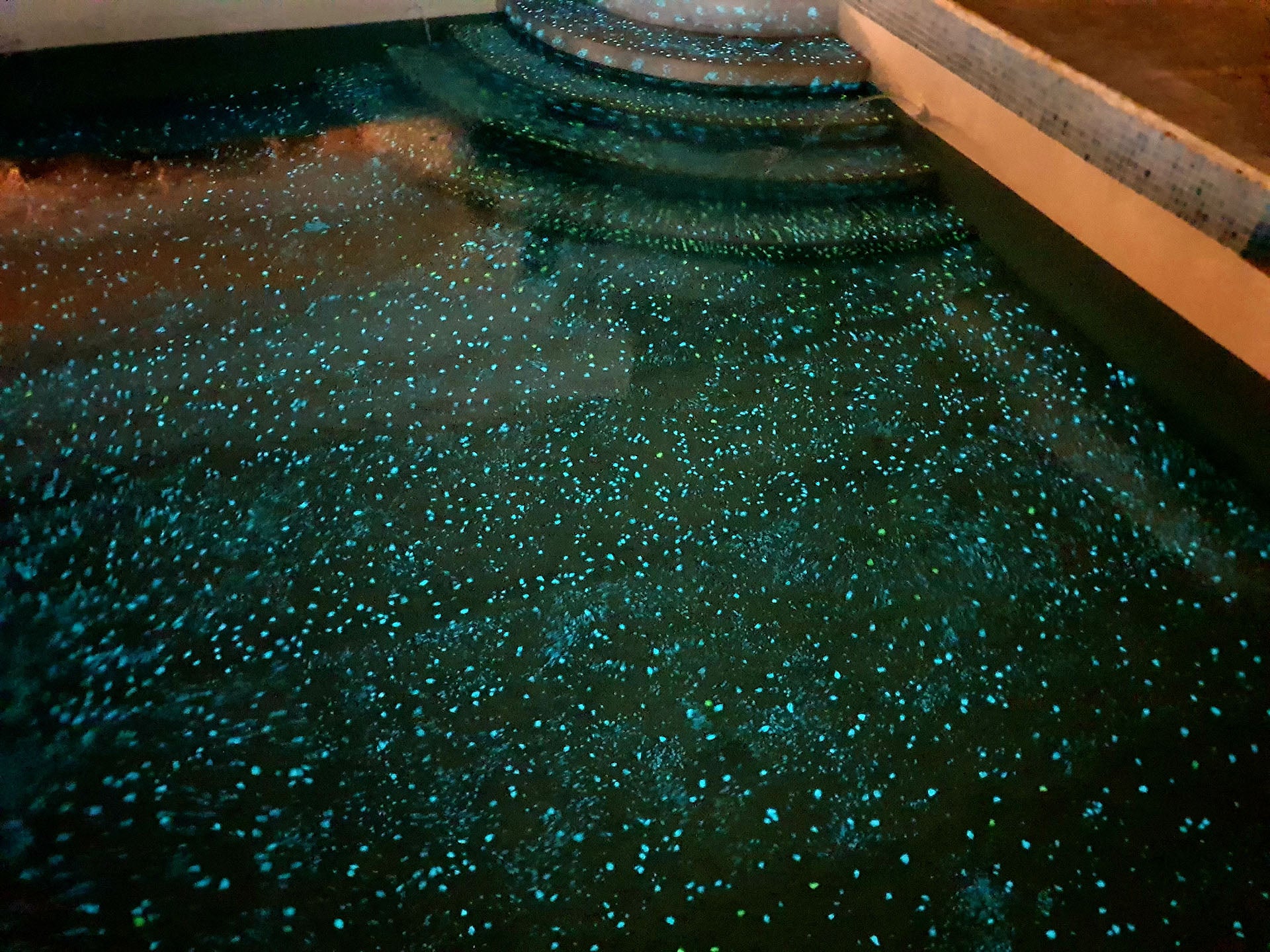 Glowing pool at night